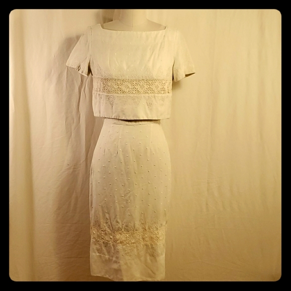 Dresses & Skirts - Vintage Cream 2-Piece Linen Dress